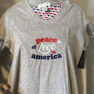 Rene Rofe cotton gray embroidered nightgown for woman Peace Love America